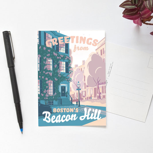 "Greetings from Boston's Beacon Hill" Postcard