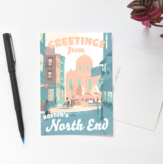 "Greetings from Boston's North End" Postcard