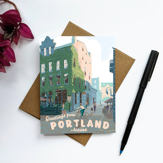 Portland, Maine (Wharf St) Greeting Card